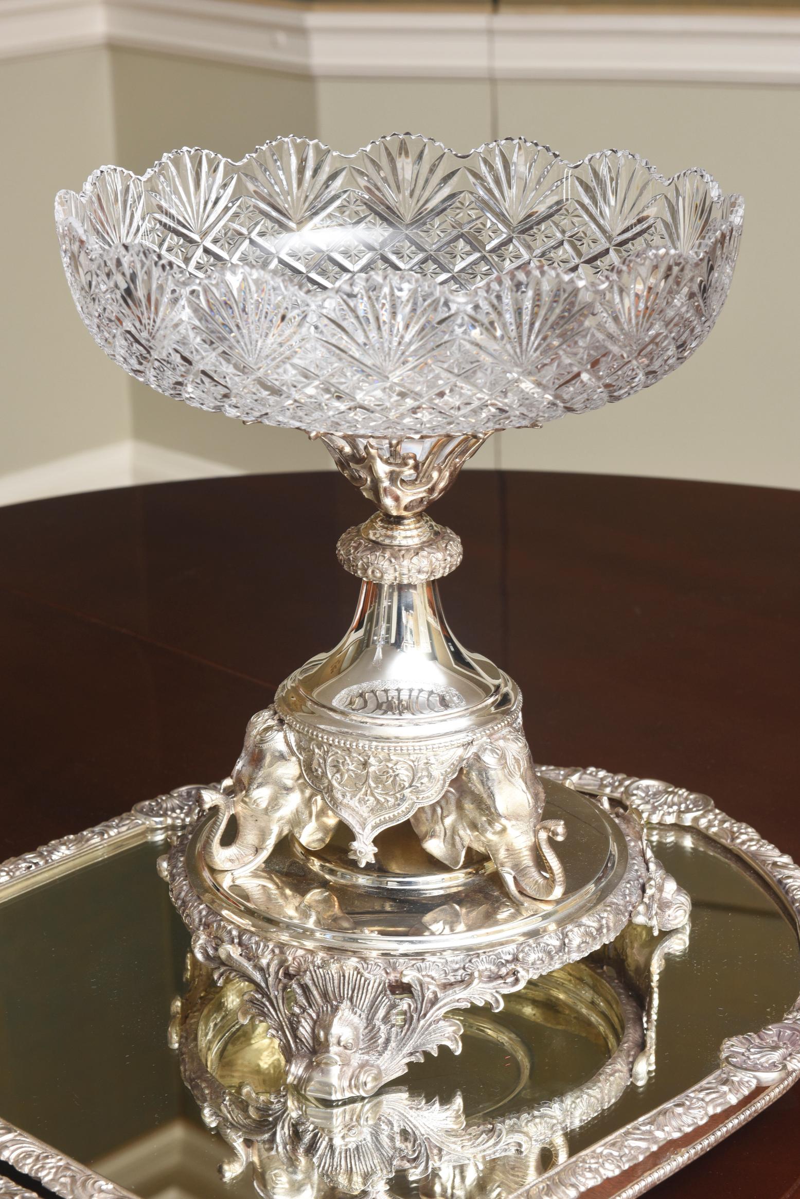 Early 20th Century Vintage Monumental Silver Plate and Cut Crystal Centerpiece with Mirror Plateaus