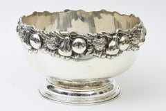 Vintage Monumental Silver-Plate Serving Bowl, Punch Bowl Stylized Fruit RIm MCM