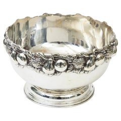 Vintage Monumental Silver-Plate Serving Bowl, Punch Bowl Stylized Fruit RIm MCM
