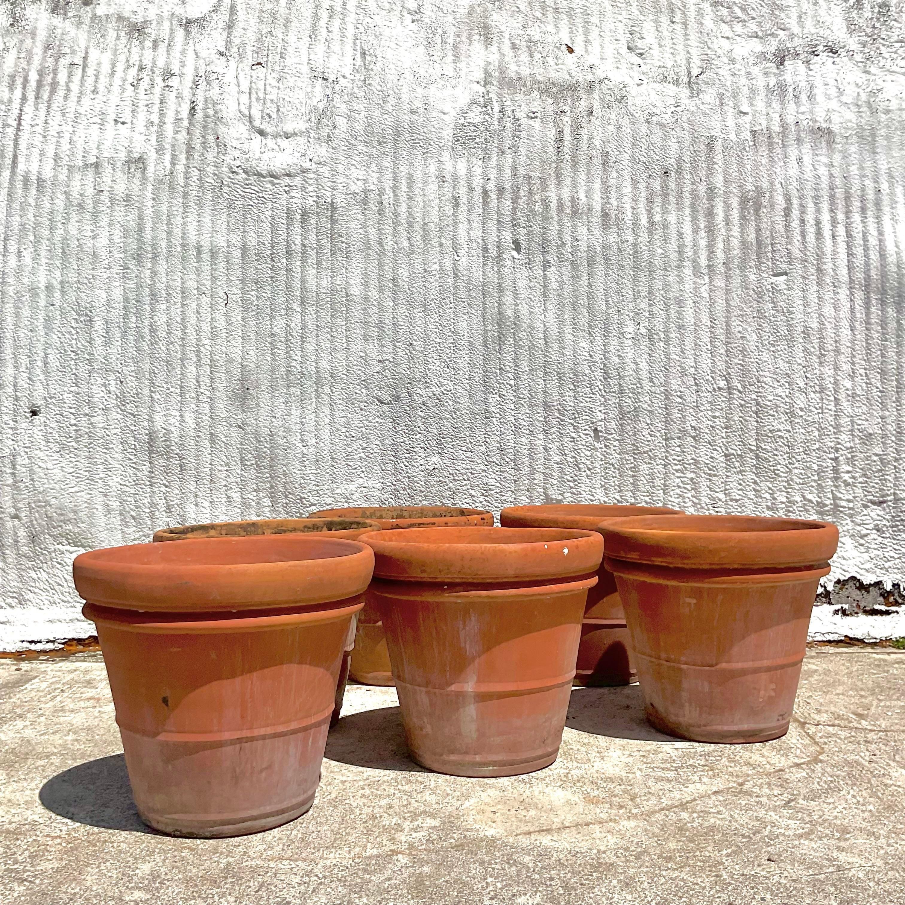 Vintage Monumental Terracotta Planters- a Pair In Good Condition For Sale In west palm beach, FL