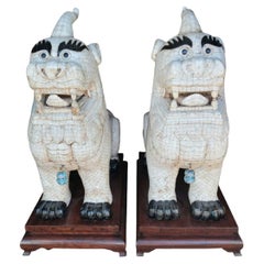 Vintage Monumental Tesselated Bone Maitland Smith Style Foo Dog statues a pair