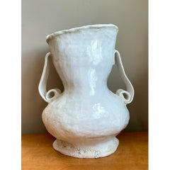 Vintage Monumental White Ceramic Double-Handled Vase