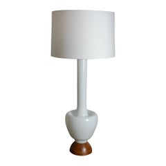Vintage Monumental White Murano Cased Glass Table Lamps - A Pair