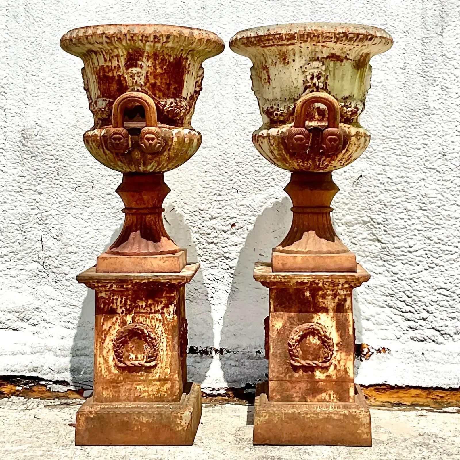 Vintage Monumental Wrought Iron Urns - a Pair For Sale 2