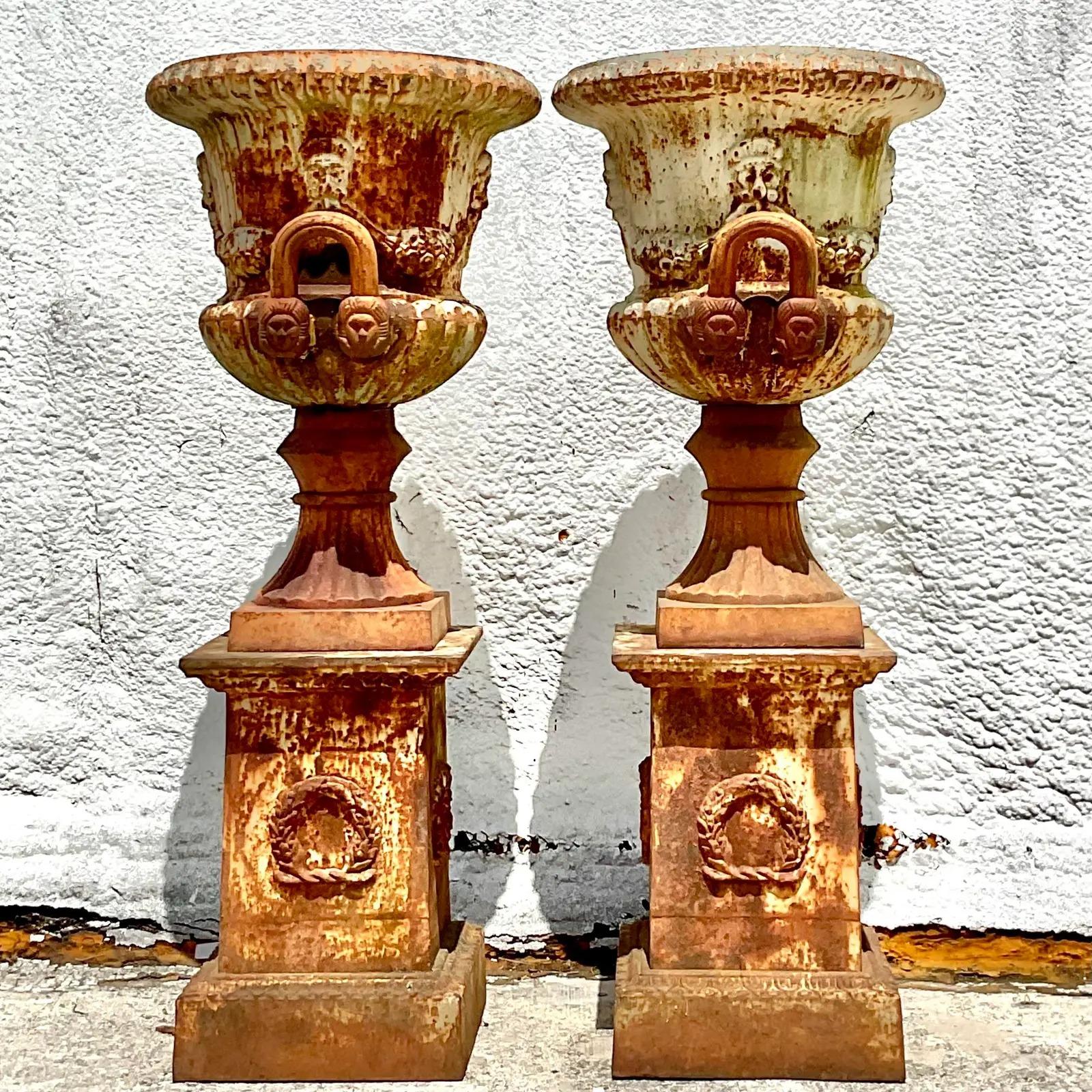 Vintage Monumental Wrought Iron Urns - a Pair For Sale 3