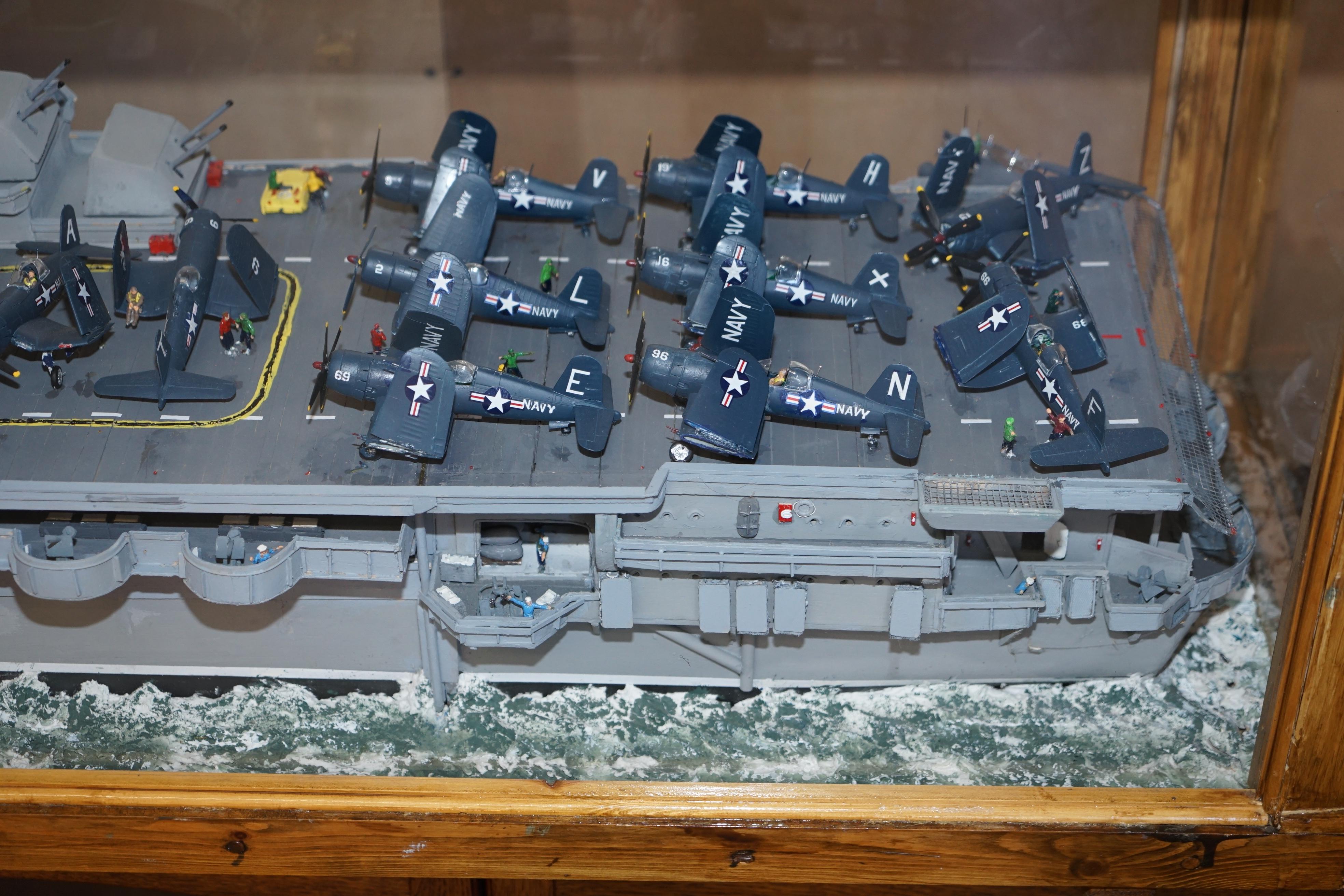 Campaign Vintage Monumental WWII American Wood Light Aircraft Carrier Made by Sailors For Sale