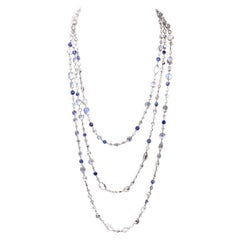 Vintage Moon Stone Diamond Sapphire Long Necklace Chain