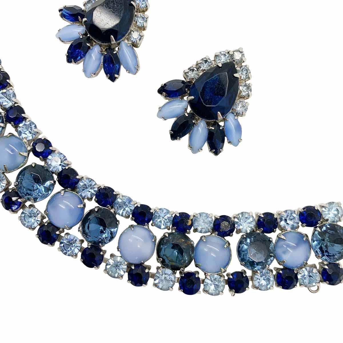 Vintage Moonglow & Blue Crystal Bracelet & Earrings 1950s In Good Condition For Sale In Wilmslow, GB