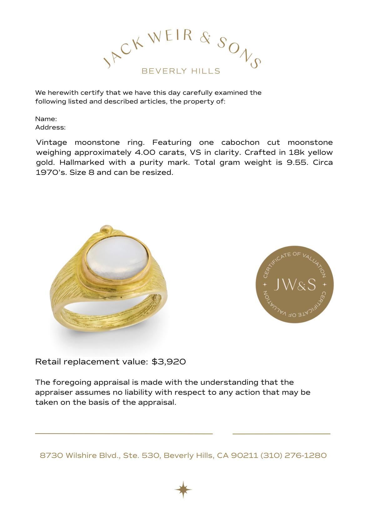 Vintage Mondstein 18k Gelbgold Lünette gesetzt Ring im Angebot 1