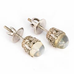 Vintage Moonstone and 18 Carat White Gold Stud Earrings