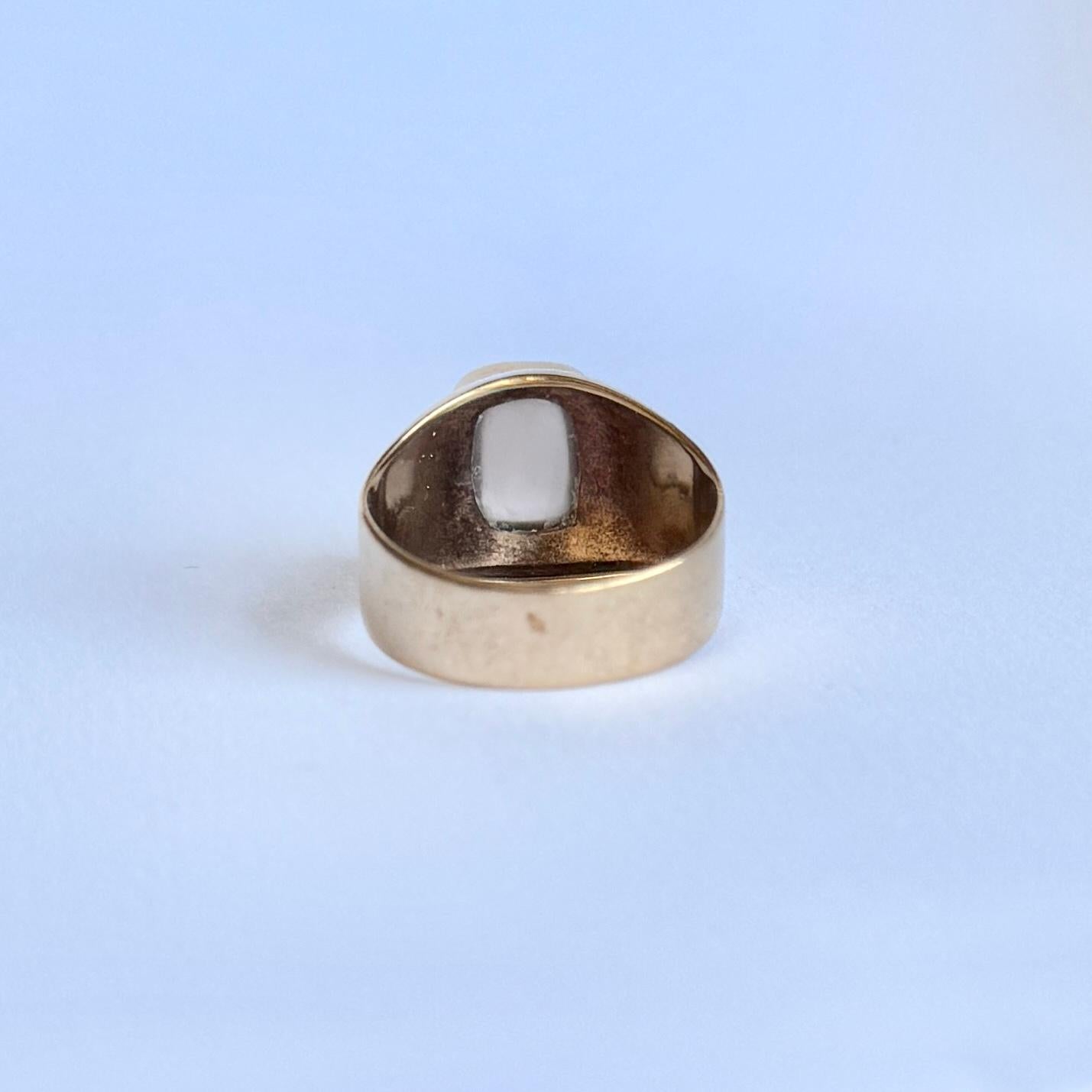 De las mujeres Anillo de sello vintage de piedra lunar y oro de 9 quilates en venta