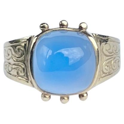Anillo de sello vintage de piedra lunar y oro de 9 quilates