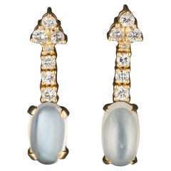 Vintage Moonstone and Diamond Earrings of 18k Gold