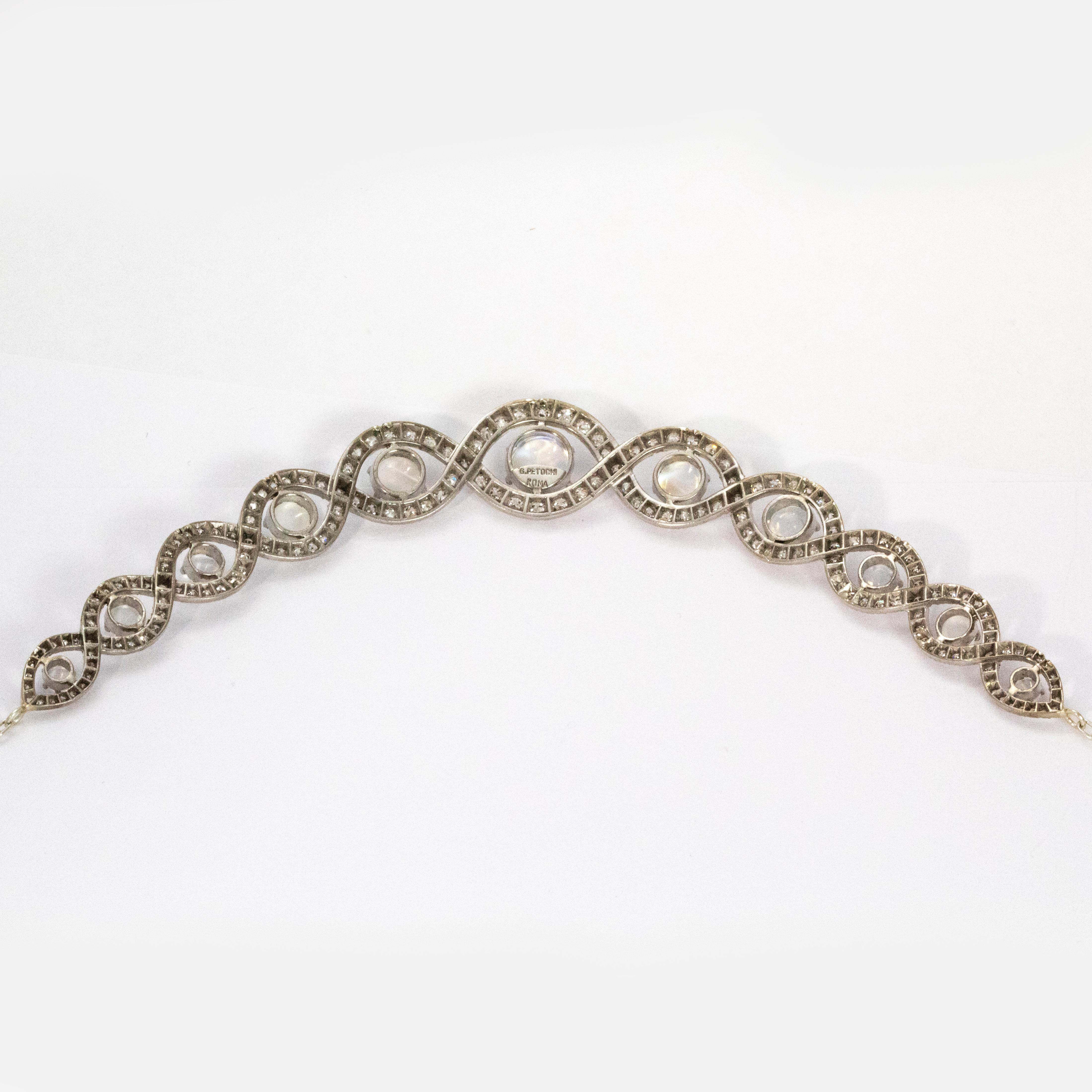 Vintage Moonstone and Diamond Platinum Necklace für Damen oder Herren