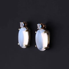 Vintage Moonstone and Sapphire Earrings of 14k Gold