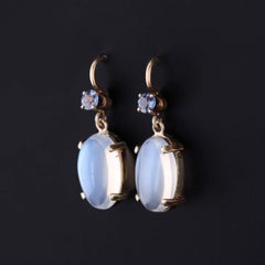 Vintage Moonstone and Sapphire Earrings of 14k Gold