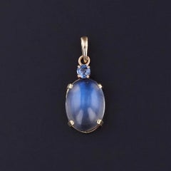 Vintage Moonstone and Sapphire Pendant of 14k Gold
