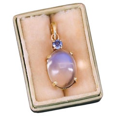 Vintage Moonstone and Sapphire Pendant of 14k Gold