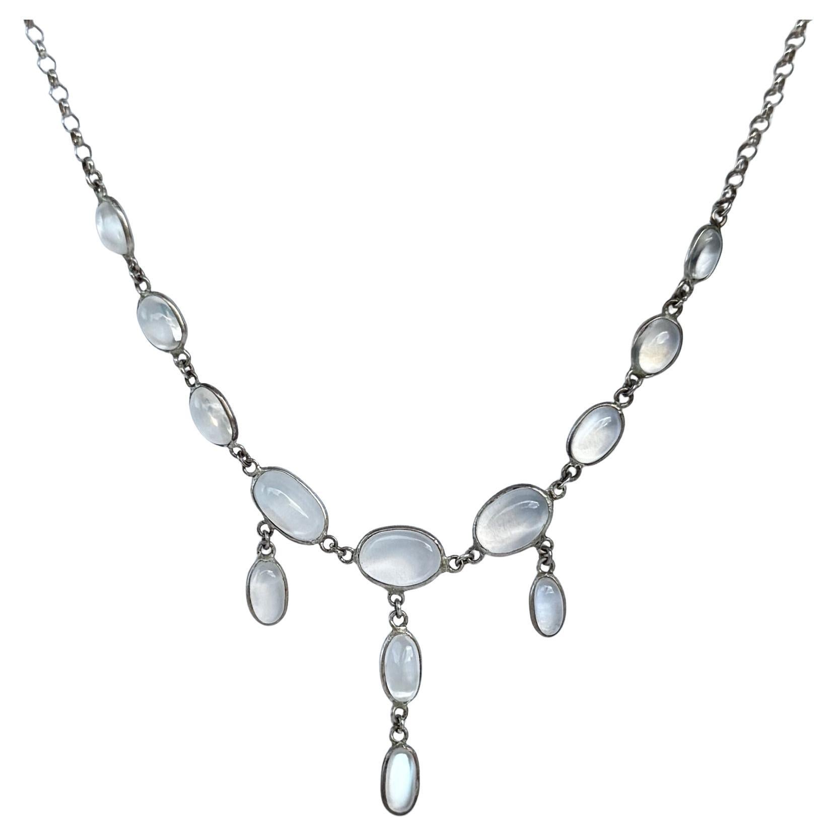 Vintage Moonstone and Silver Fringe Necklace