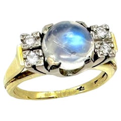 Bague vintage en or jaune et blanc 14 carats avec cabochon de diamants