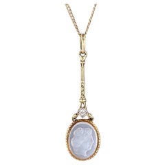 Vintage Moonstone Cameo Necklace of 14k Gold