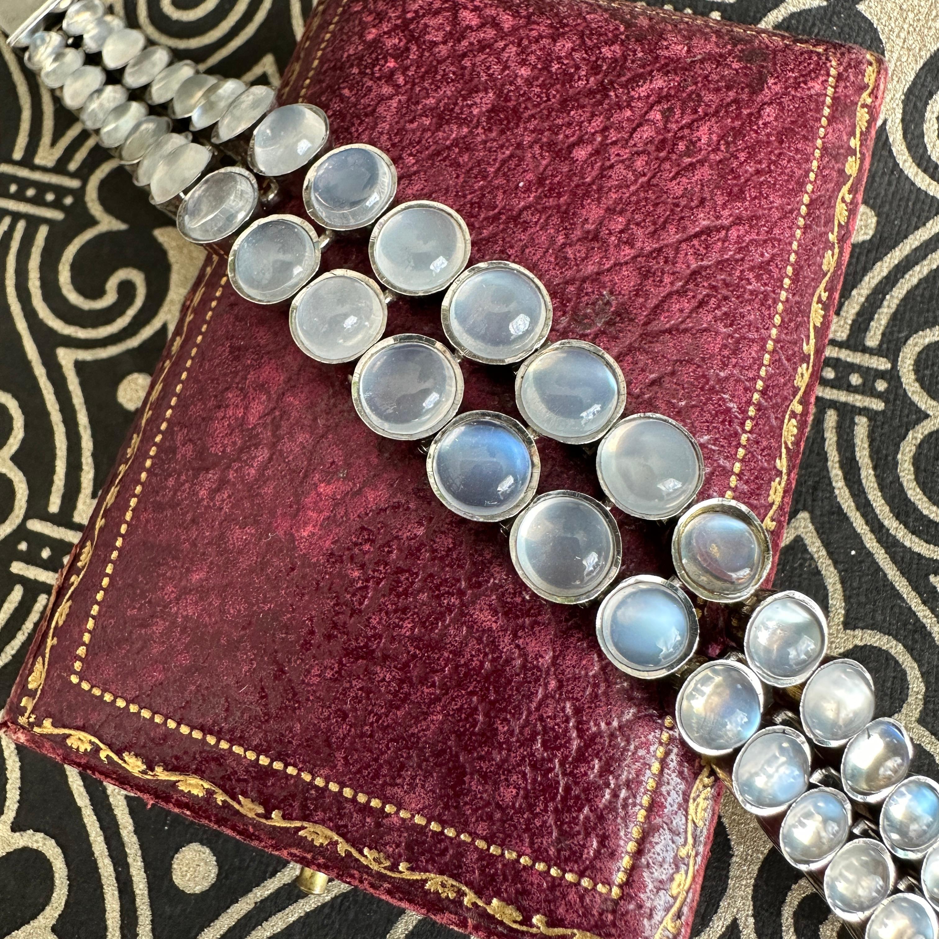 Vintage Moonstone Dot Sterling Silver Bracelet For Sale 4