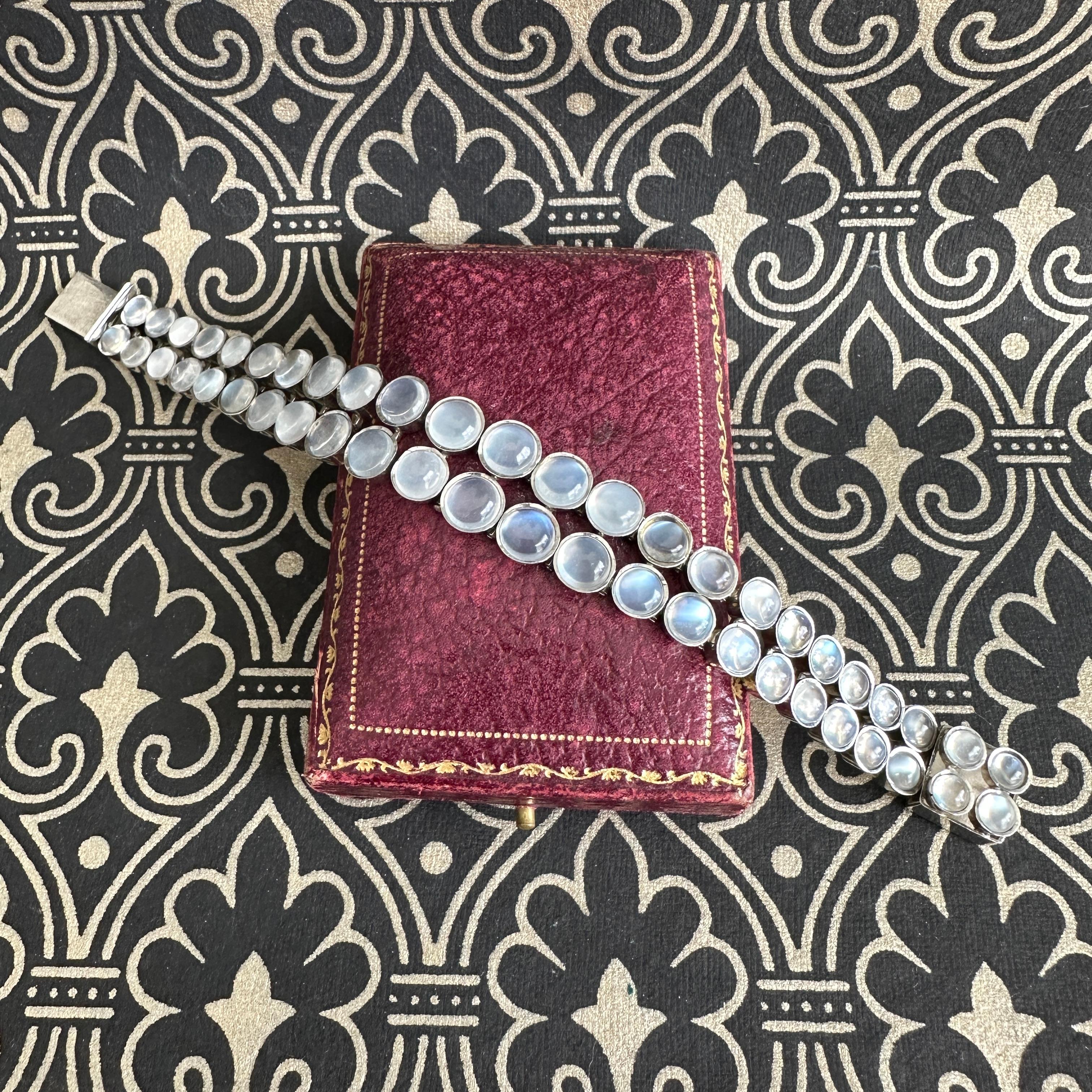 Vintage Moonstone Dot Sterling Silver Bracelet For Sale 5