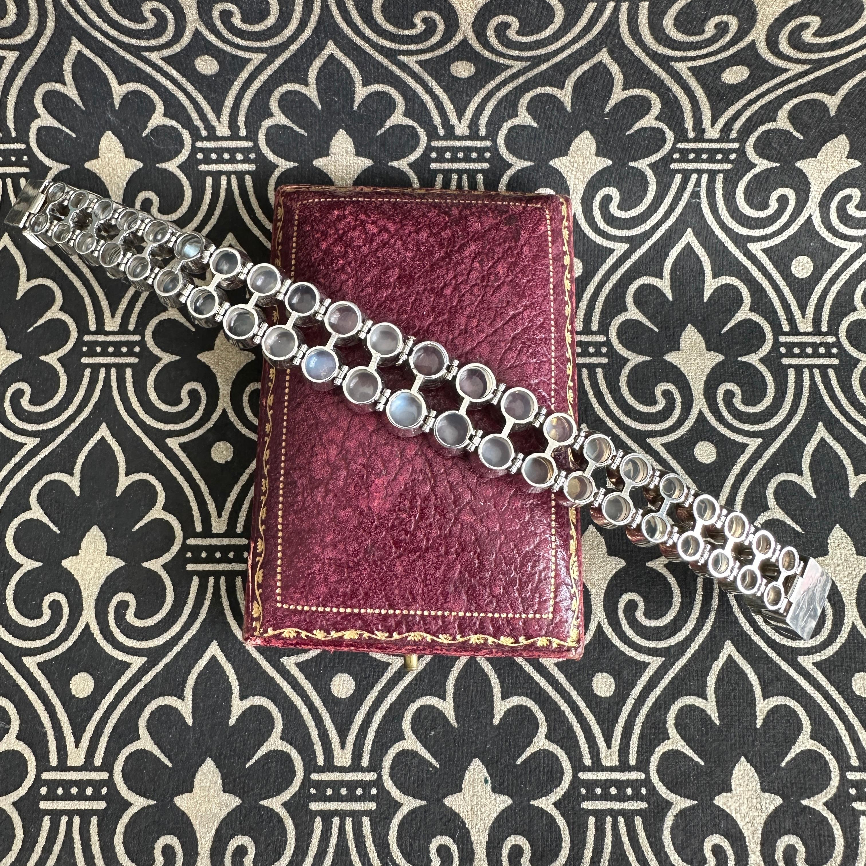 Vintage Moonstone Dot Sterling Silver Bracelet For Sale 7