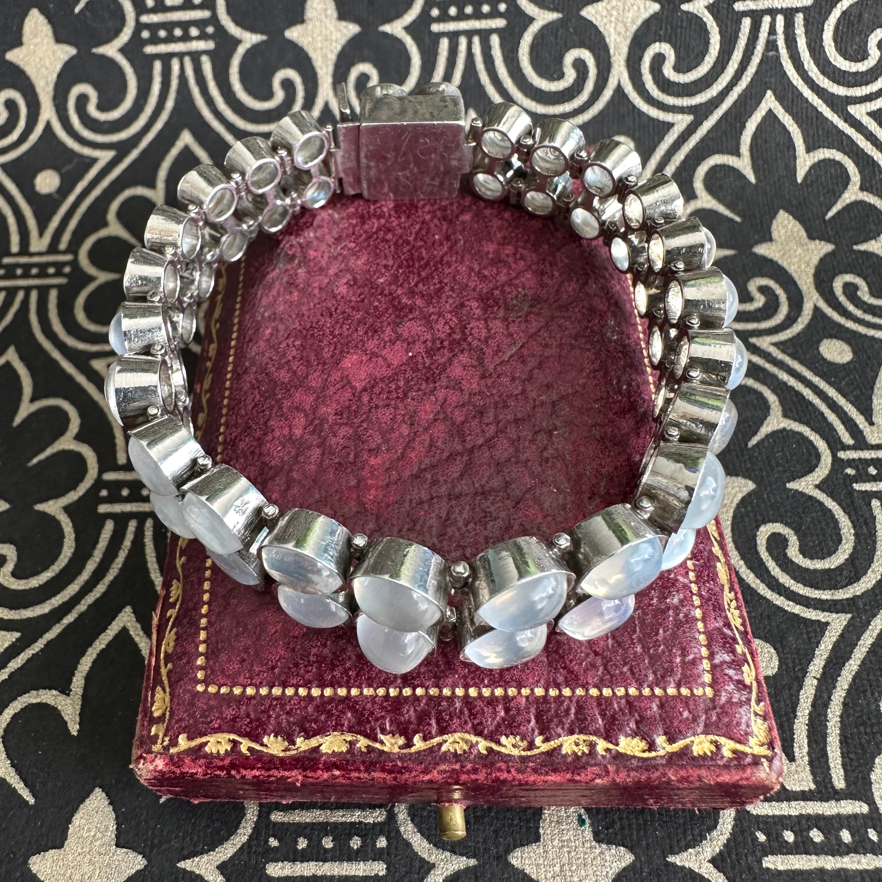 Vintage Moonstone Dot Sterling Silver Bracelet For Sale 9