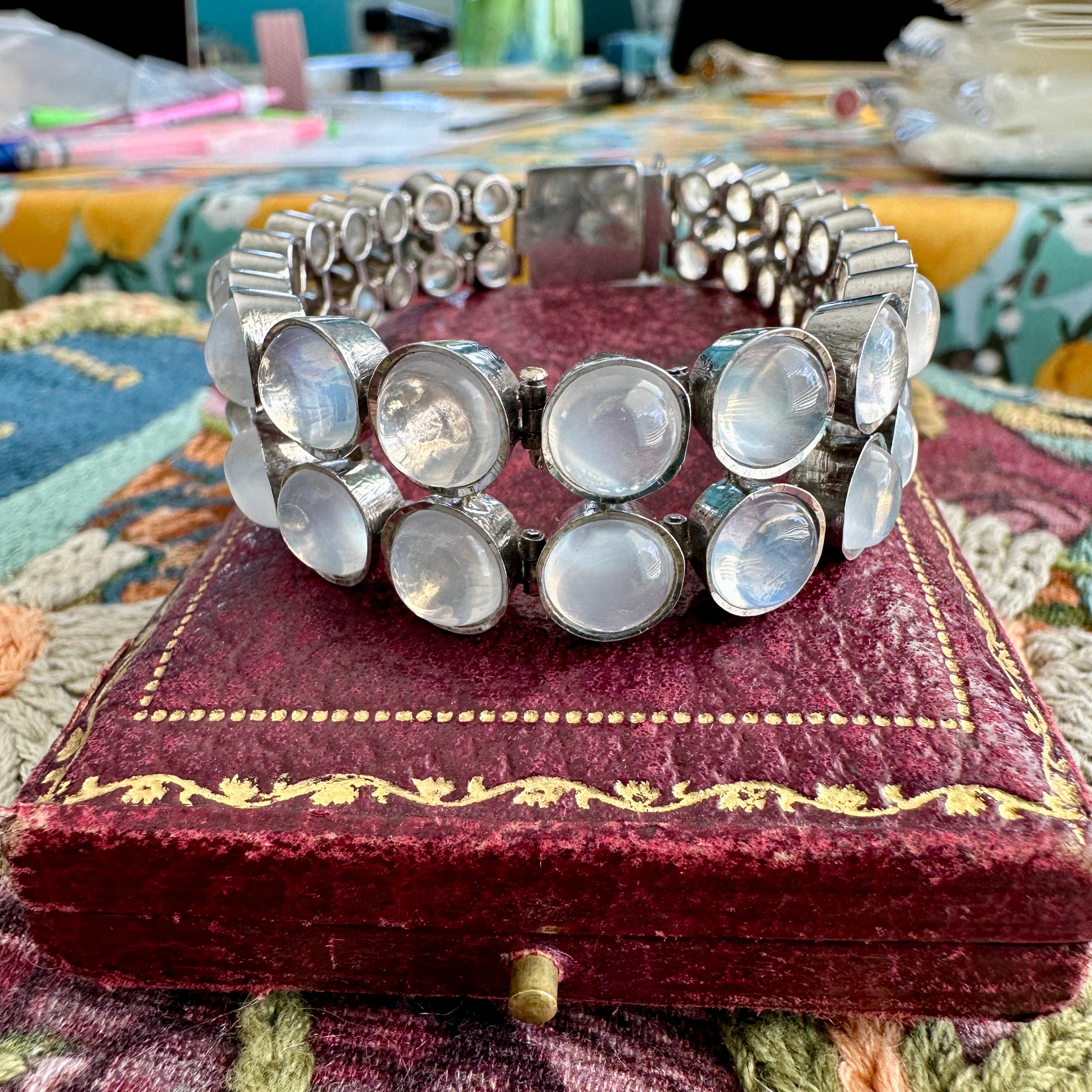 Vintage Moonstone Dot Sterling Silver Bracelet For Sale 10