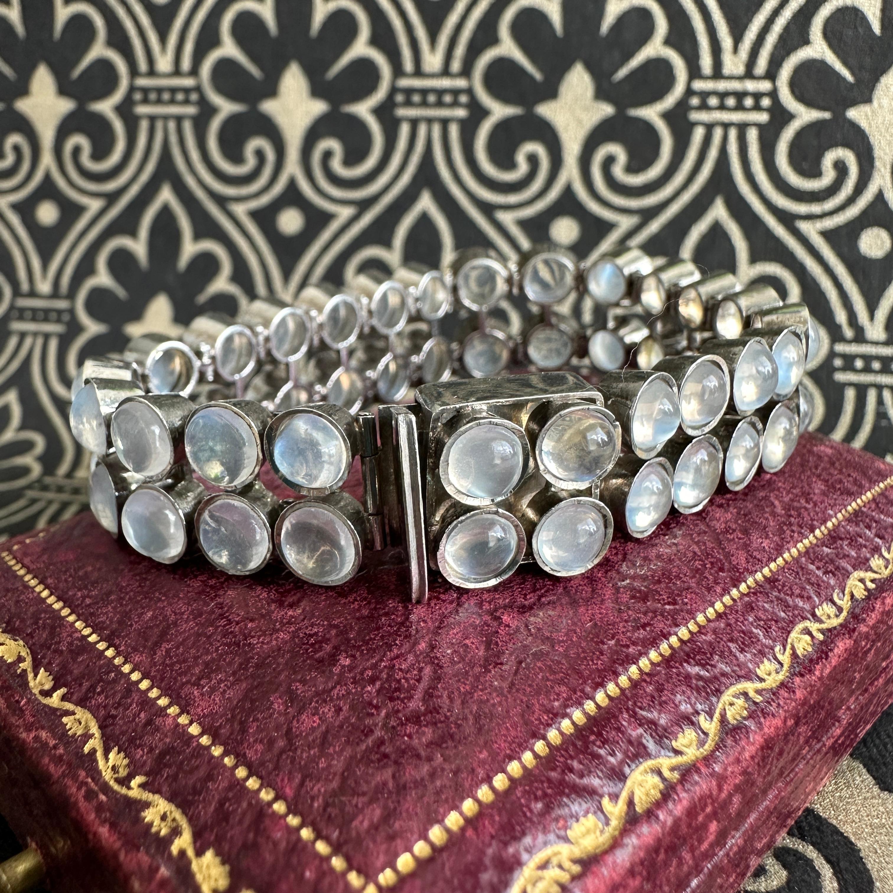 Vintage Moonstone Dot Sterling Silver Bracelet For Sale 13