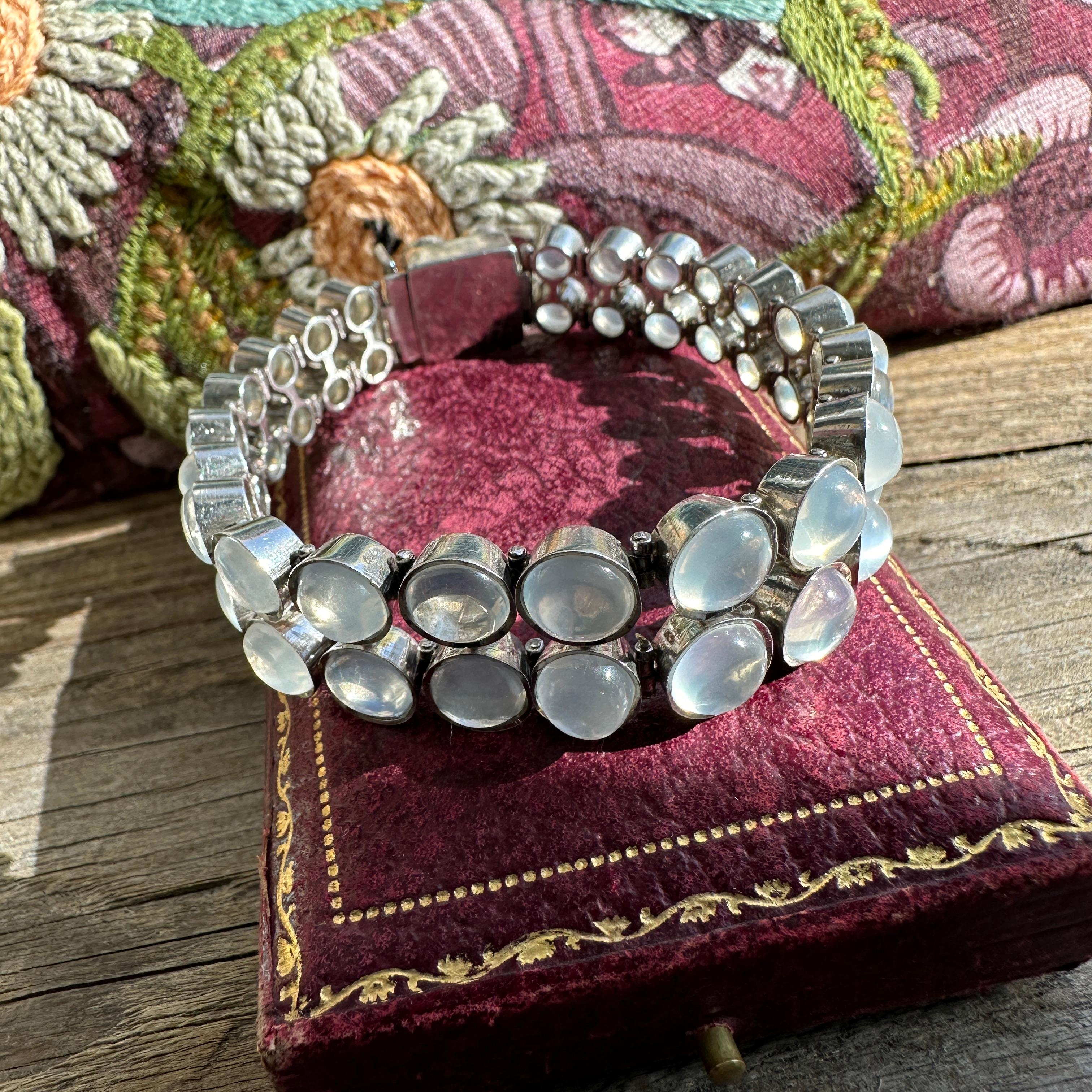 Women's Vintage Moonstone Dot Sterling Silver Bracelet For Sale