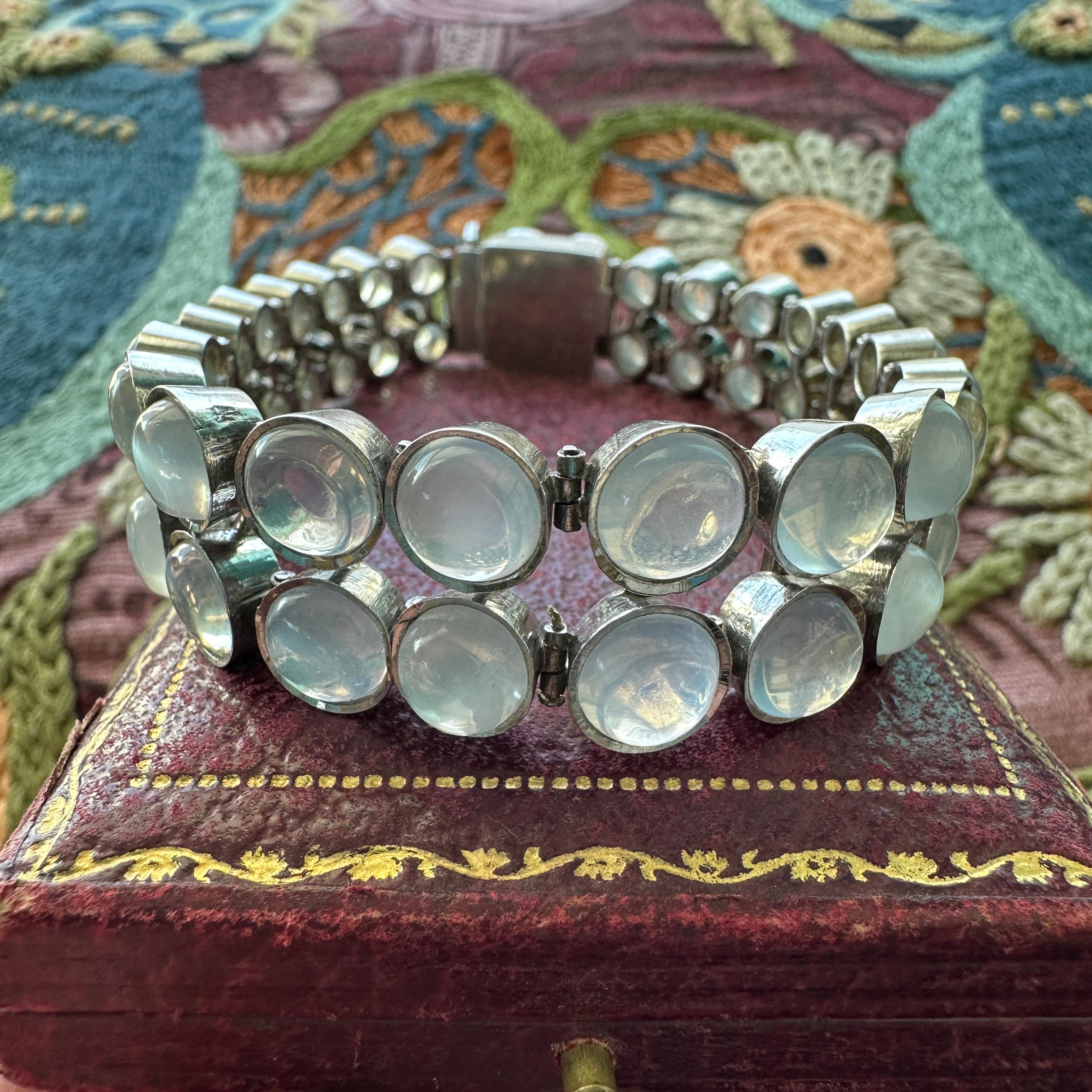 Vintage Moonstone Dot Sterling Silver Bracelet For Sale 1
