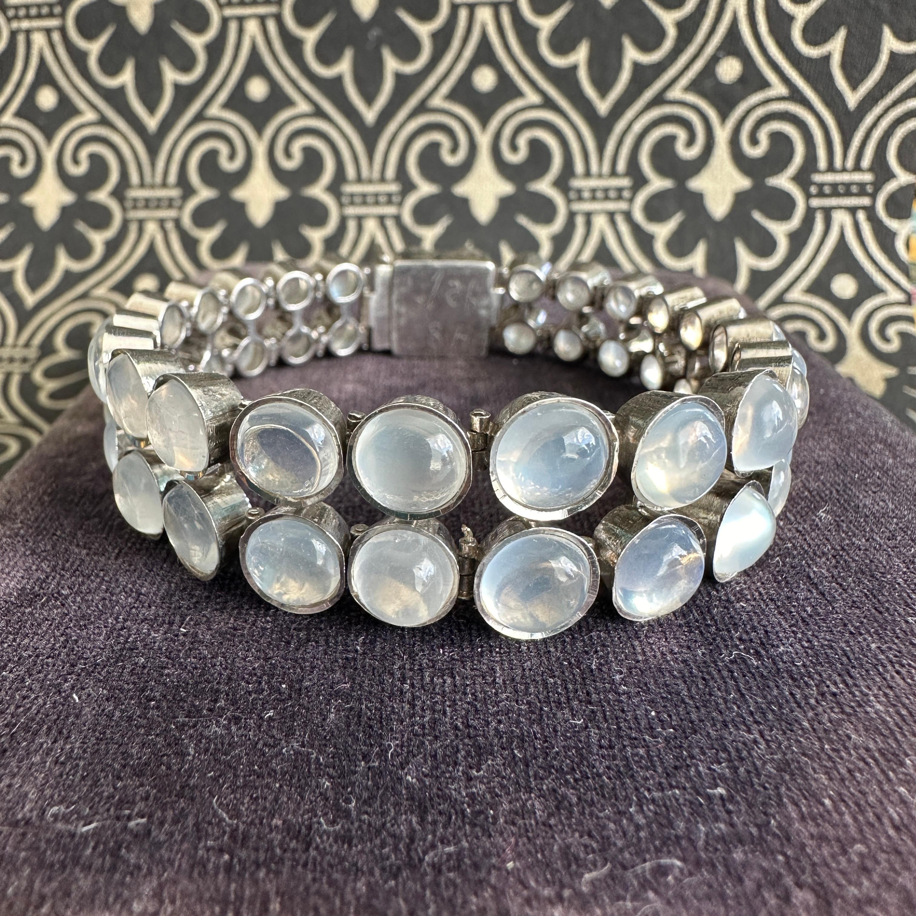 Vintage Moonstone Dot Sterling Silver Bracelet For Sale 3