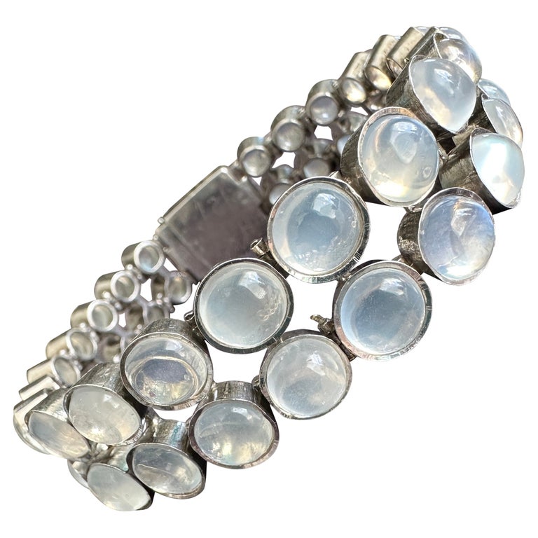 Vintage Moonstone Dot Sterling Silver Bracelet For Sale at