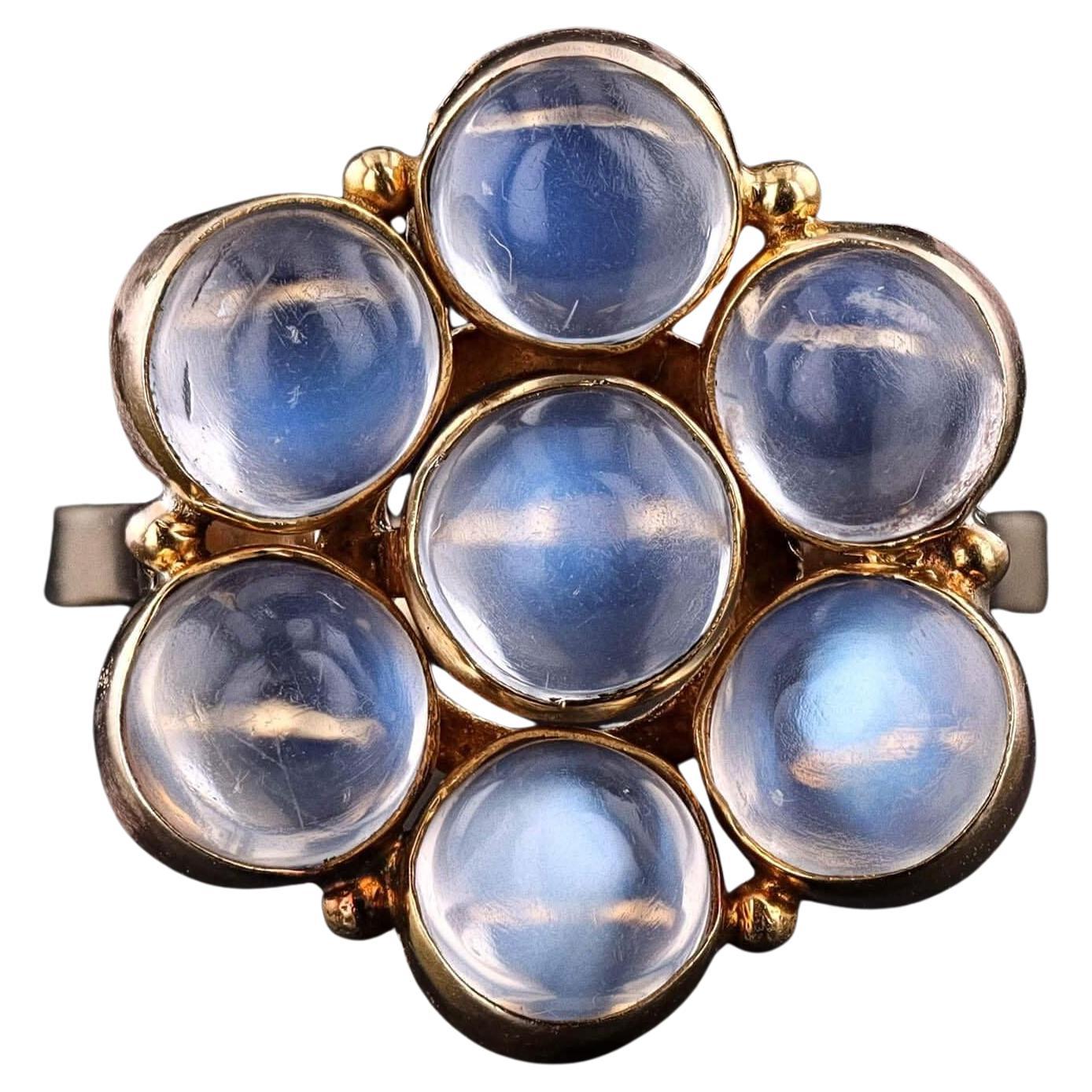 Anello con fiore di pietra di luna vintage in oro 14k