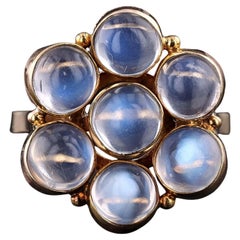 Anello con fiore di pietra di luna vintage in oro 14k