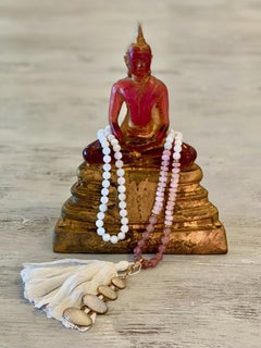 Vintage Moonstone FOB, Morganite, Super 7 Mala / Prayer / Meditation Necklace