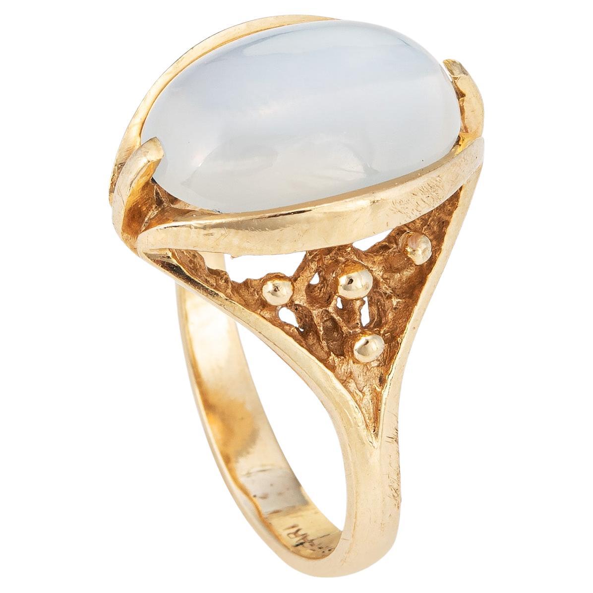 Bague cocktail vintage en or jaune 14 carats avec pierre de lune, taille 5,75, Estate Fine Jewelry