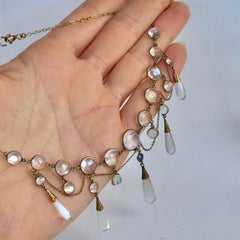 Vintage Moonstone, Sapphire and 9 Carat Gold Fringe Necklace