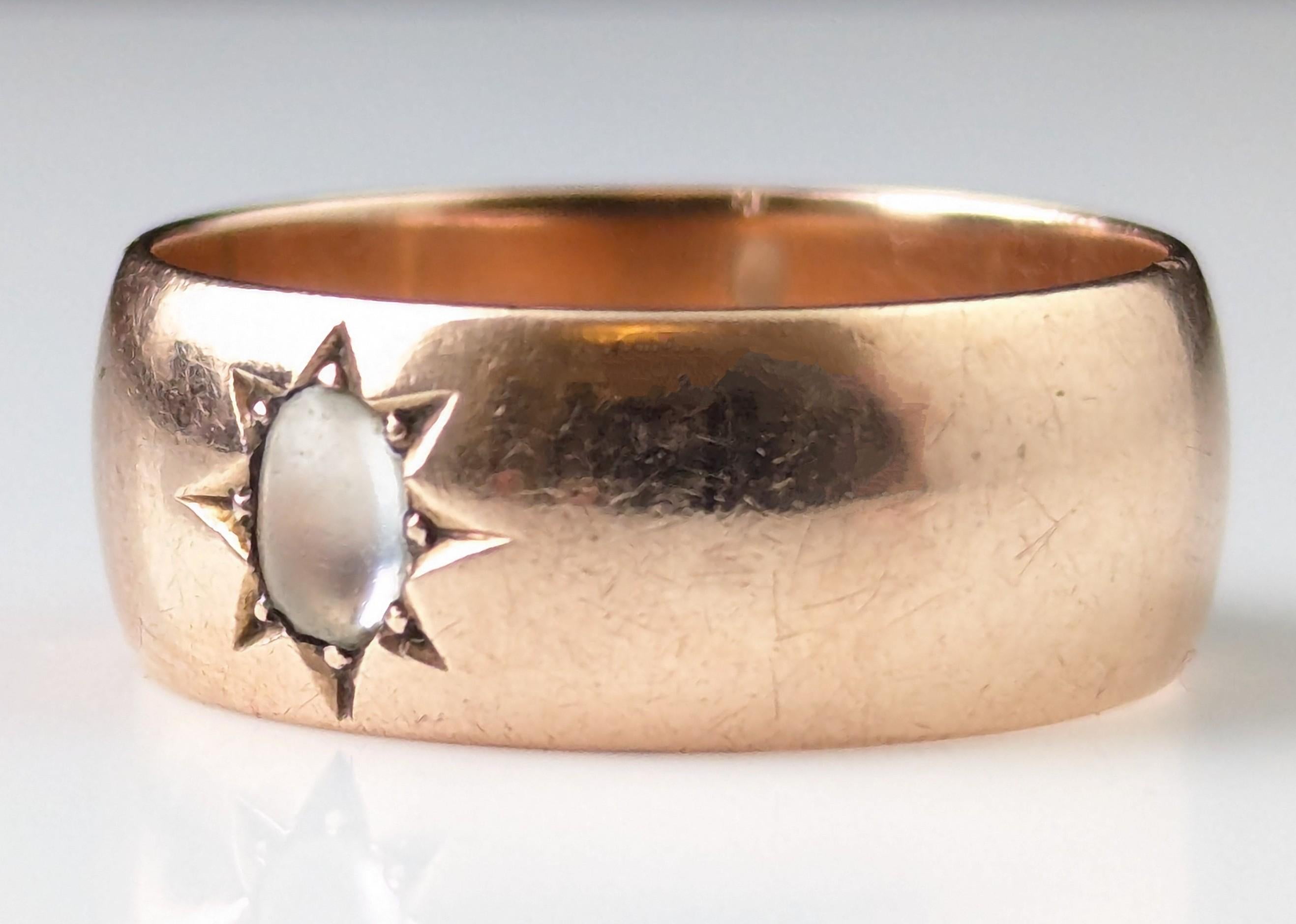 Vintage Moonstone star set band ring, 9k rose gold 5