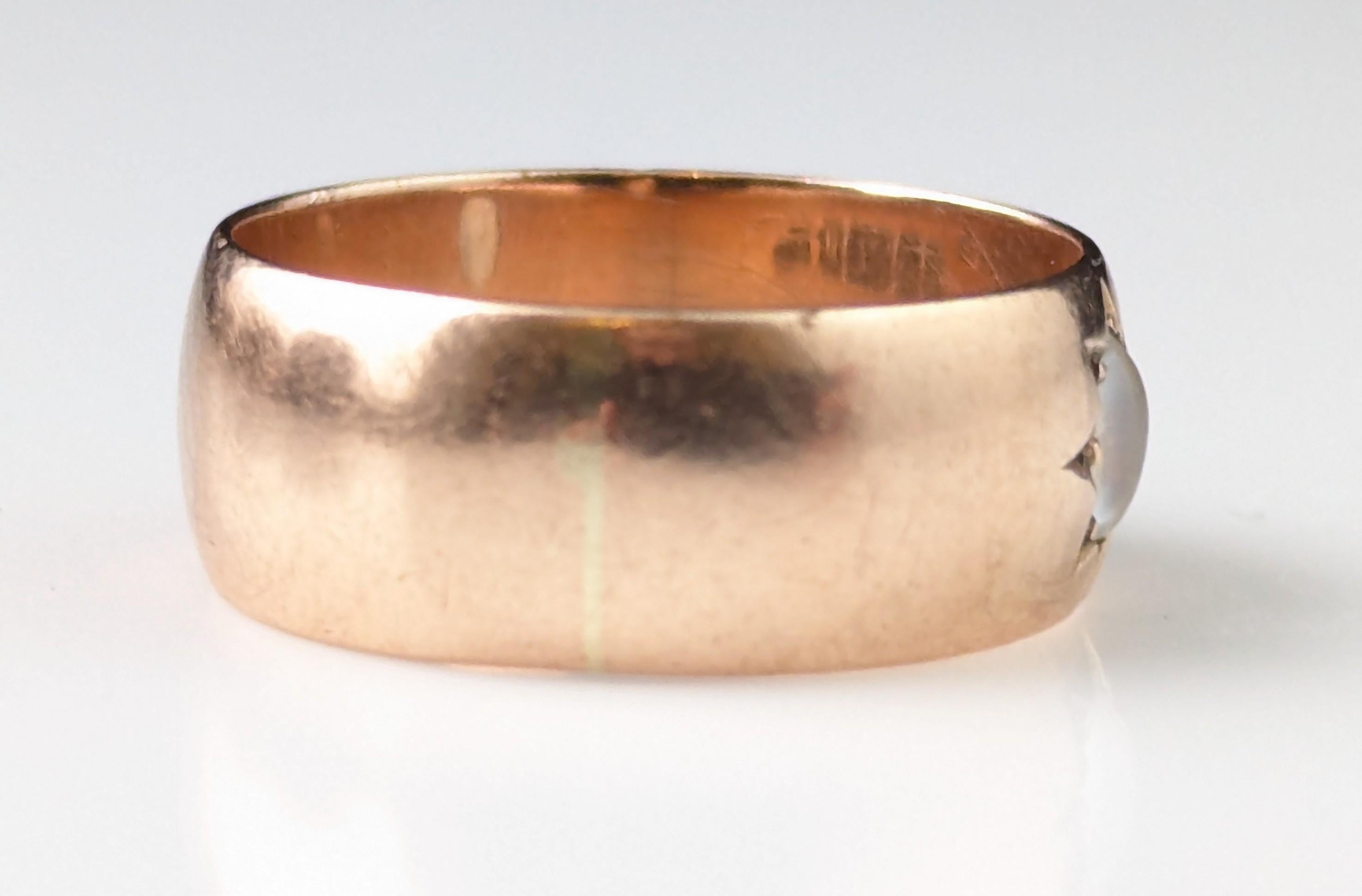 Vintage Moonstone star set band ring, 9k rose gold 1