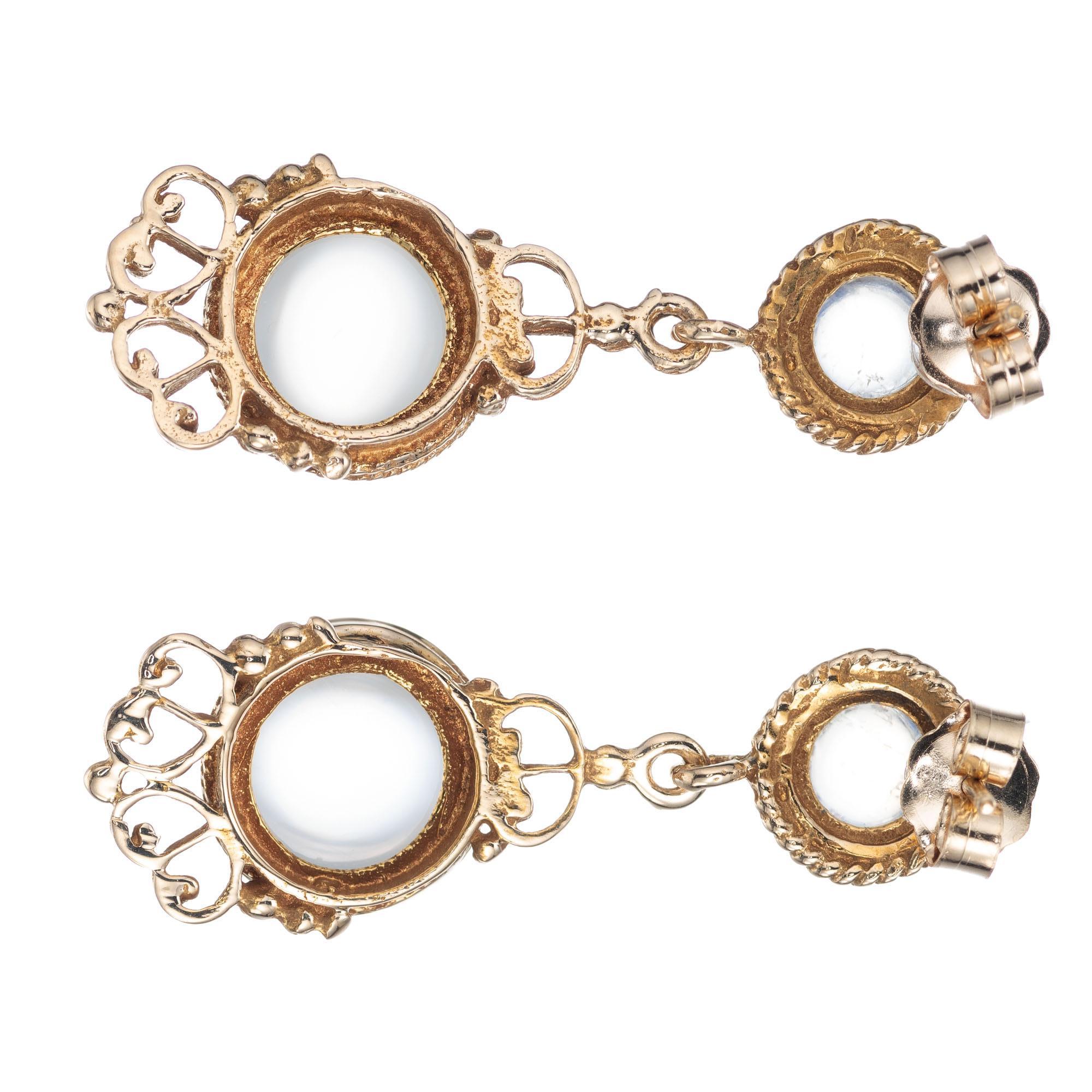 Women's Vintage Moonstone Yellow Gold Dangle Earrings For Sale