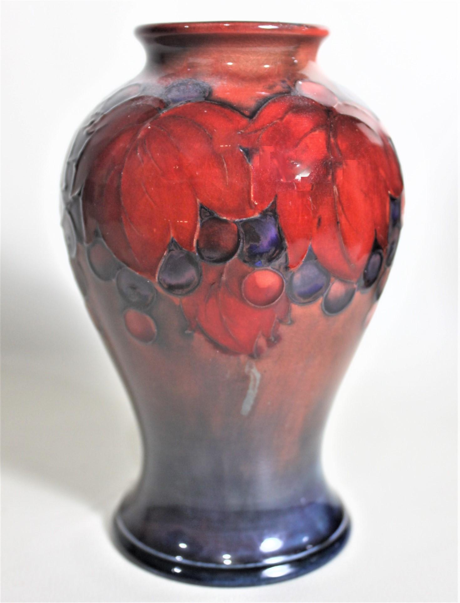 Hand-Crafted Vintage Moorcroft Flambe Glazed Leaf and Berry Art Pottery Vase For Sale