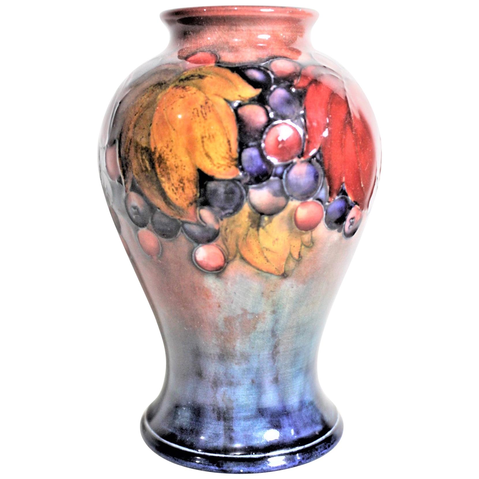 Vintage Moorcroft Flambe Glazed Leaf and Berry Art Pottery Vase.