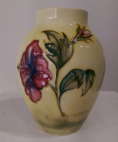 Vintage Moorcroft Pottery Vase in the Hibiscus Flowers Pattern England Estate