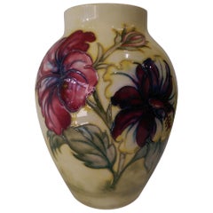 Retro Moorcroft Pottery Vase in the Hibiscus Flowers Pattern England Estate