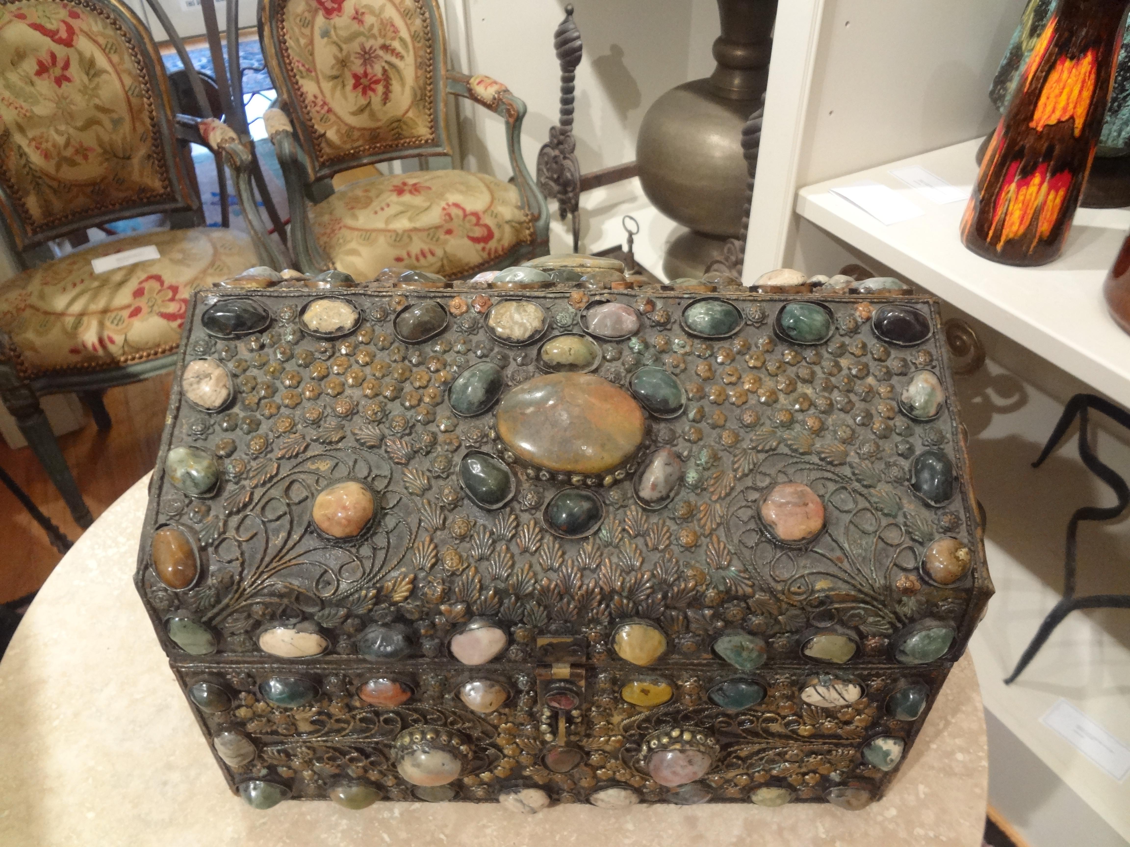 Moroccan Vintage Moorish Agate Encrusted Box For Sale