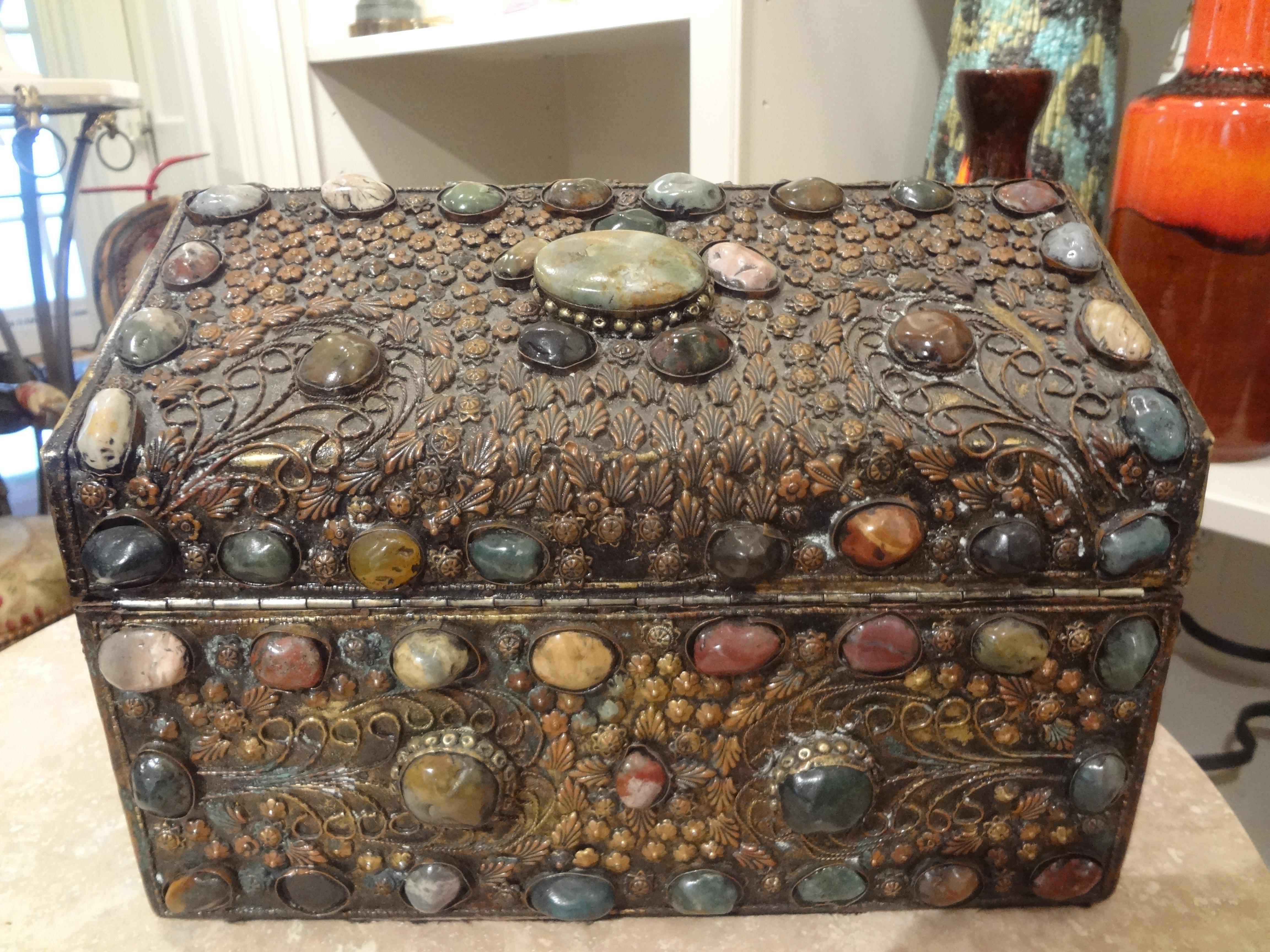 Metal Vintage Moorish Agate Encrusted Box For Sale