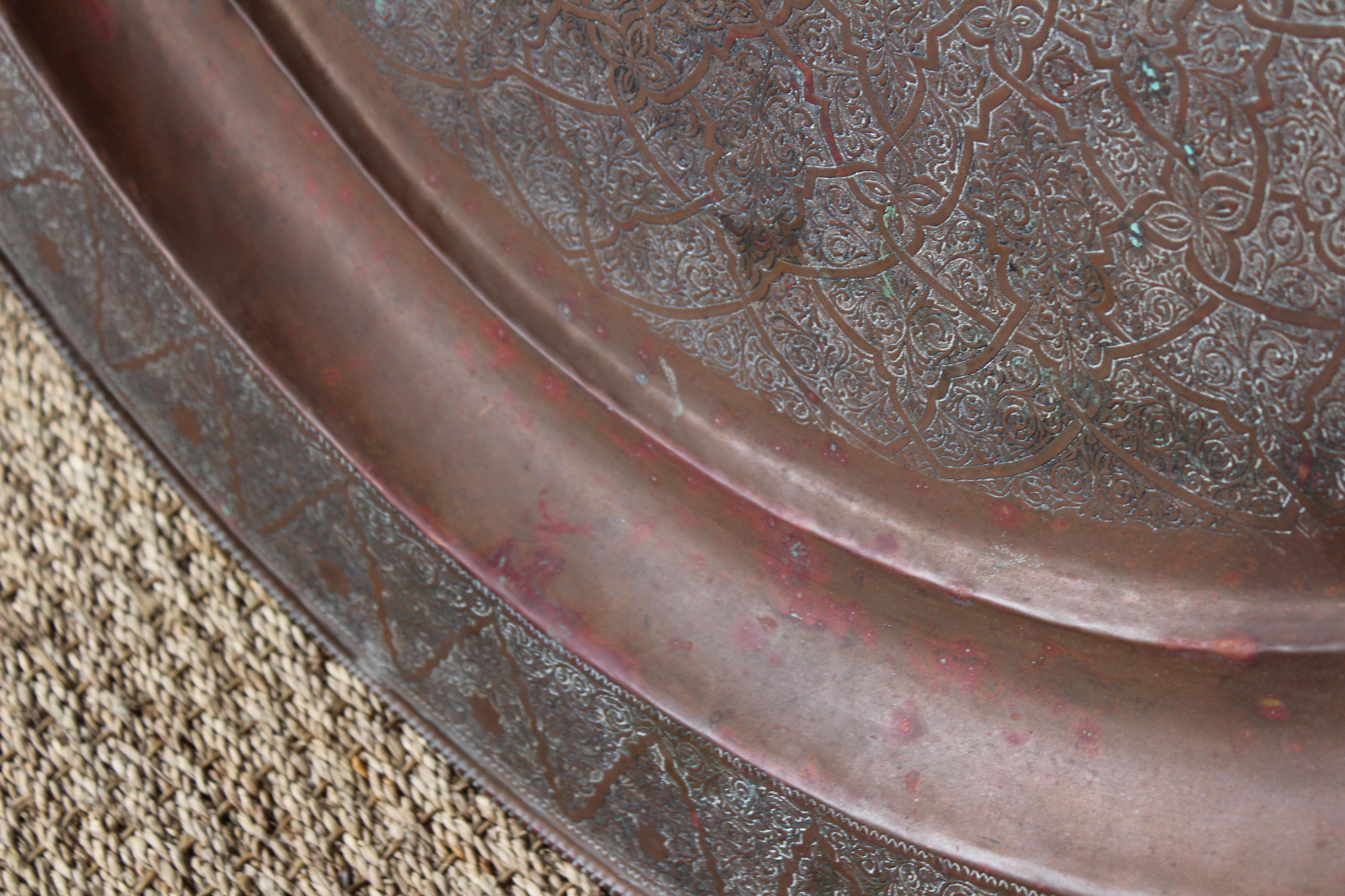 Vintage Moorish Etched Copper Tray, 19th Century 3